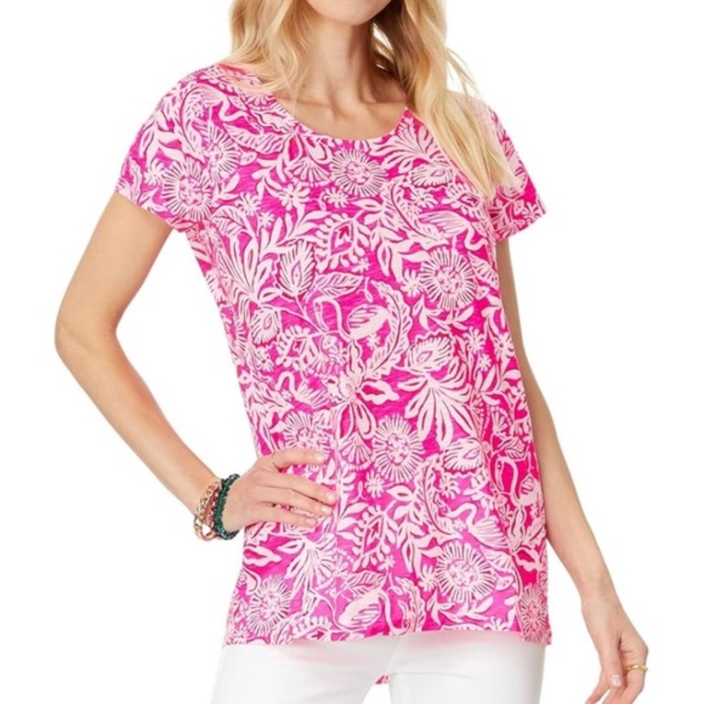 Lilly Pulitzer NWT Etta Scoop Neck Top Passion Fruit Pink Absolutely Flamazing L